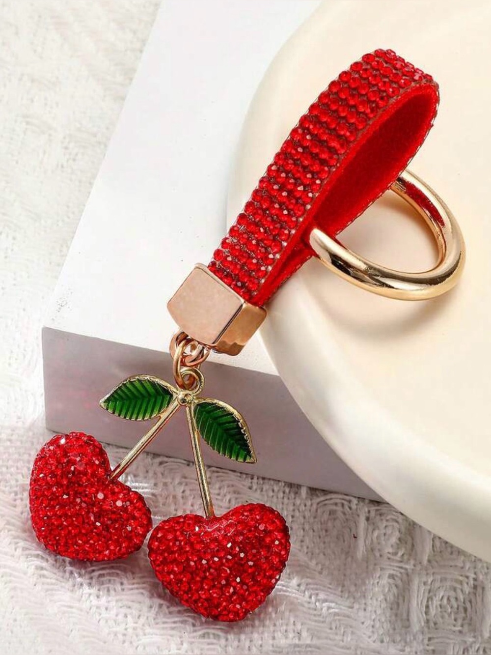 New Heart Red Rhinestone Keychain Bag Charm